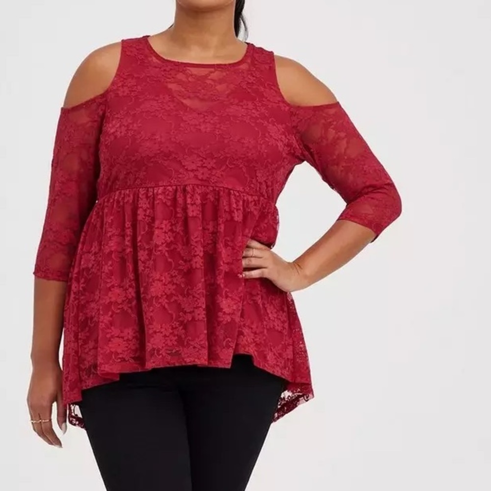 Torrid Red Babydoll Lace Cold Shoulder Top Blouse 4X